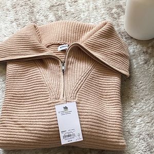NWT Trending Tan Quarter Zip Ribbed Sweater